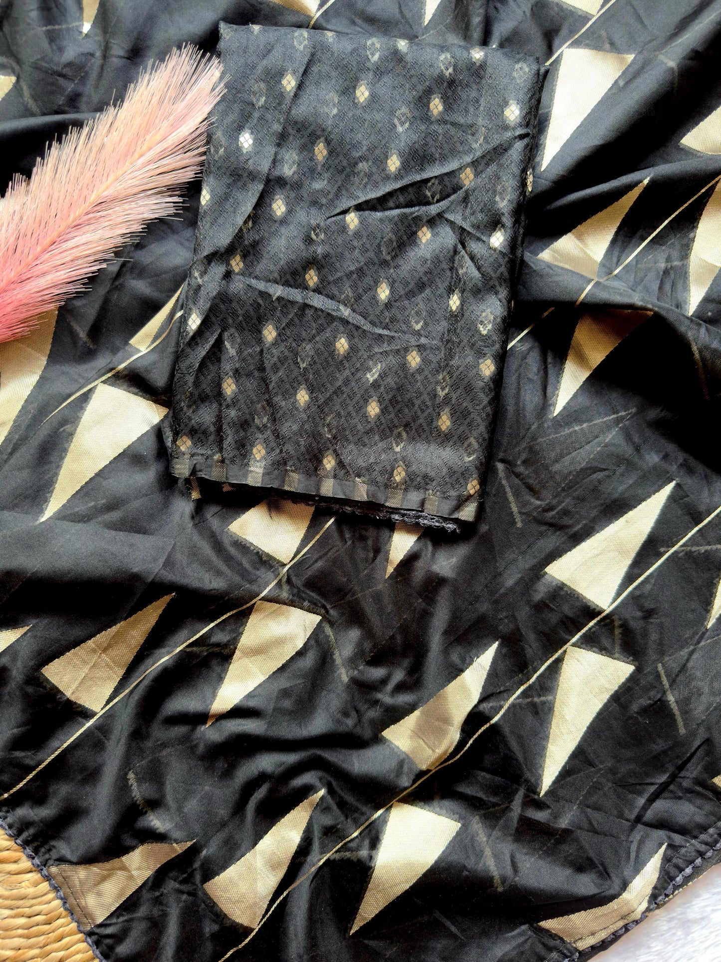 Pure Soft Organza Black Triangle Pattern Saree