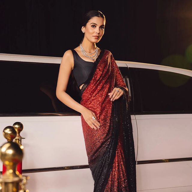 Red & Black Bling Party Saree