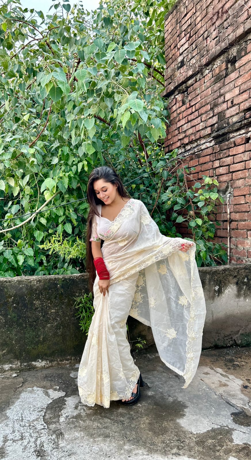 Pure Chanderi Cotton Embroidered Work Saree