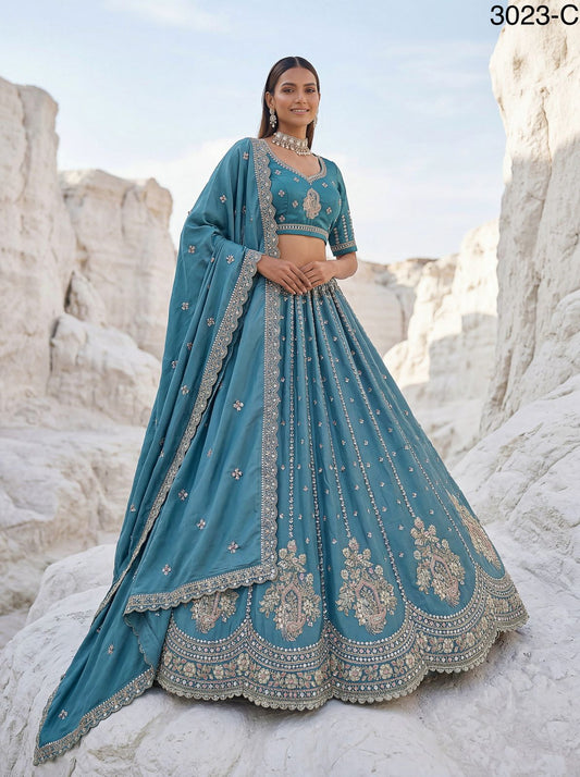 Twilight Bloom Intricate Handwork Designed Scalloped Lehenga Choli