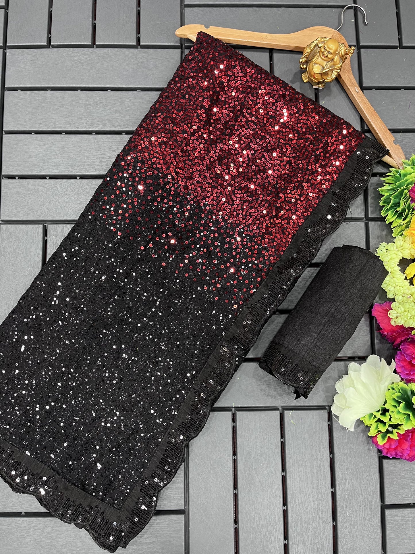 Red & Black Bling Party Saree