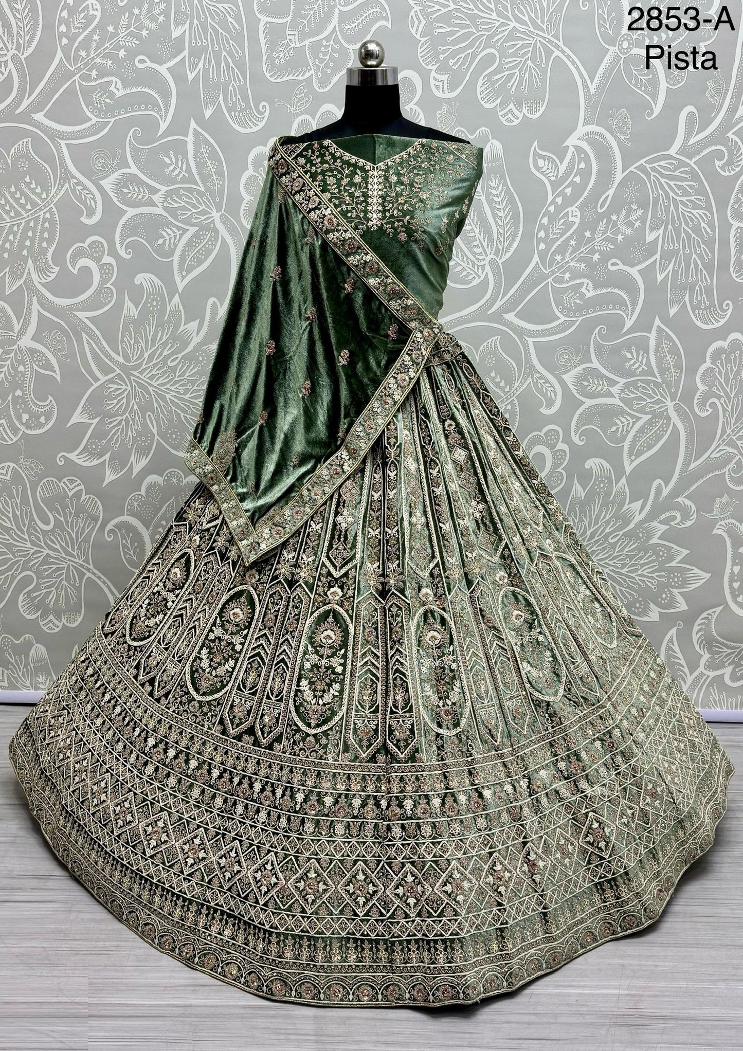 Magnificent Art of Embroidery on Velvet Base Lehanga