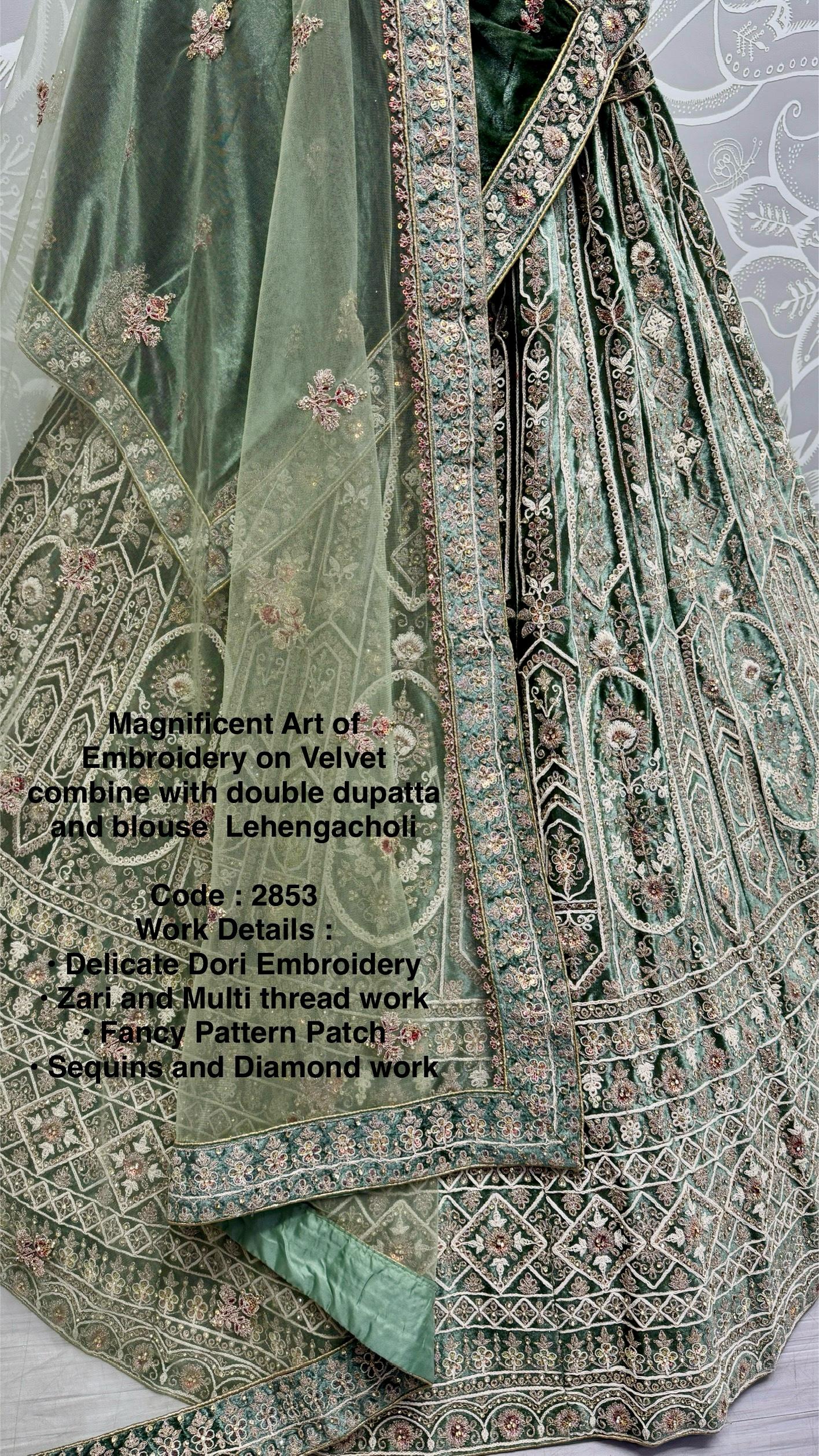 Magnificent Art of Embroidery on Velvet Base Lehanga