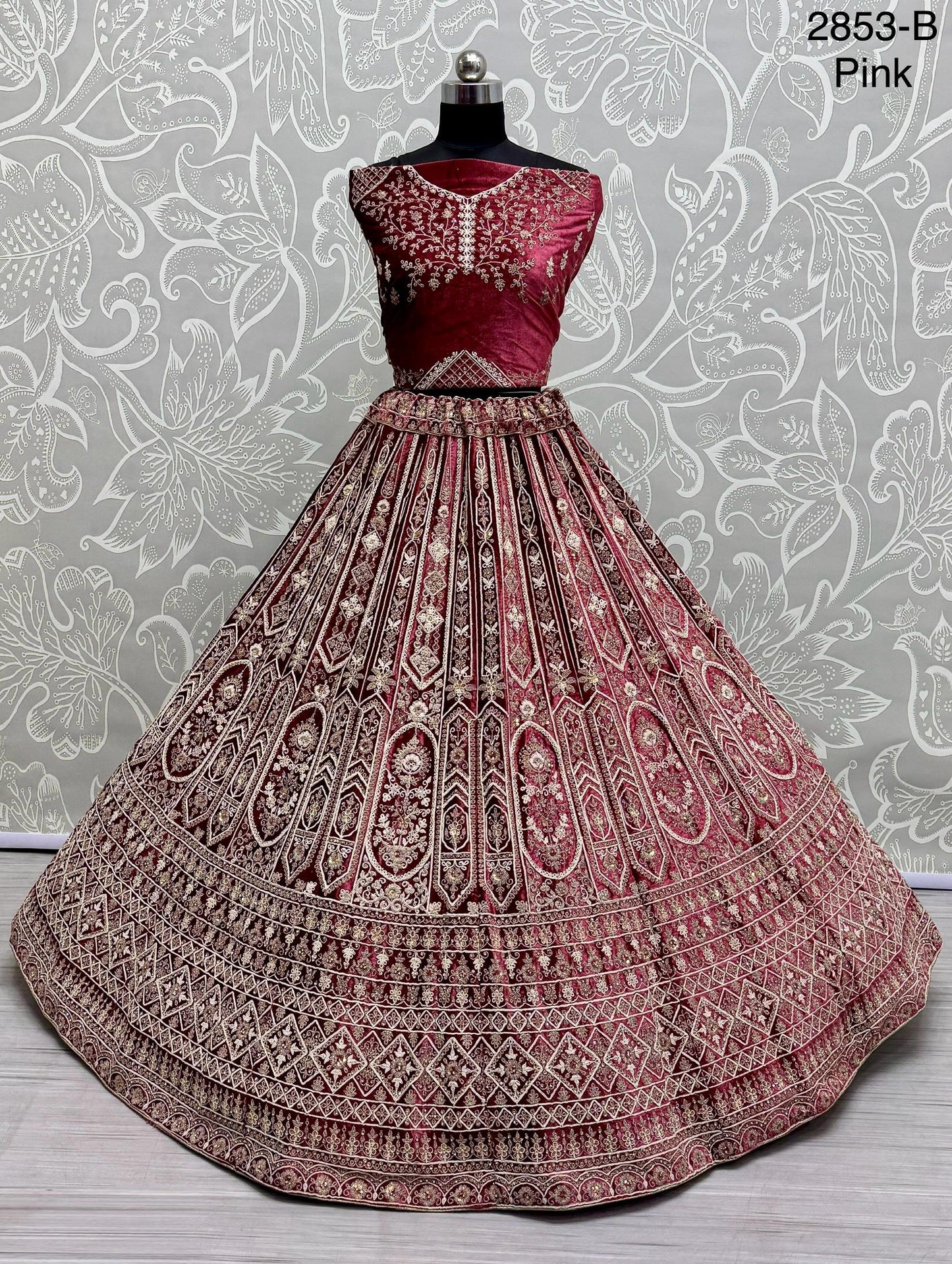 Magnificent Art of Embroidery on Velvet Base Lehanga