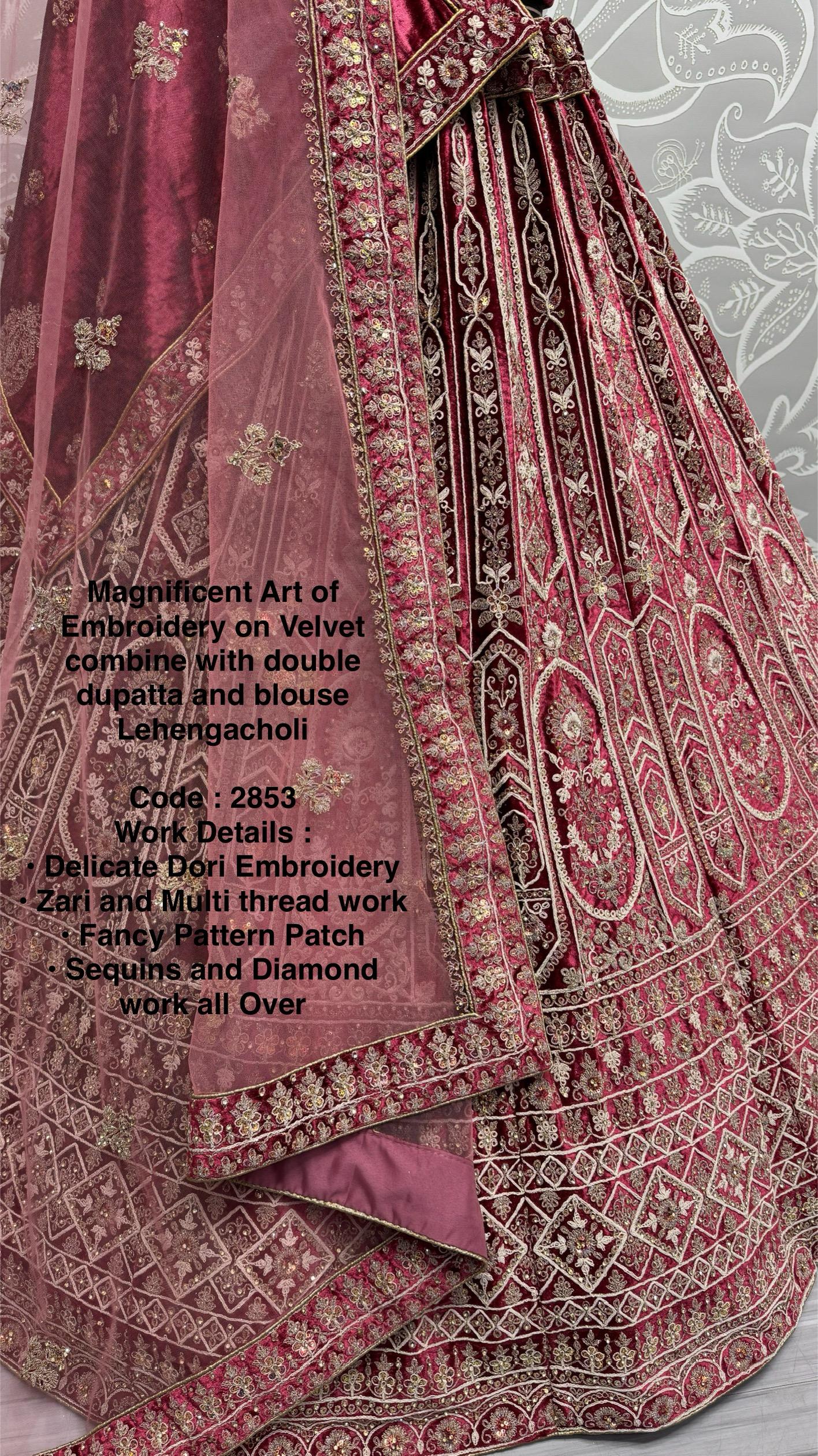 Magnificent Art of Embroidery on Velvet Base Lehanga