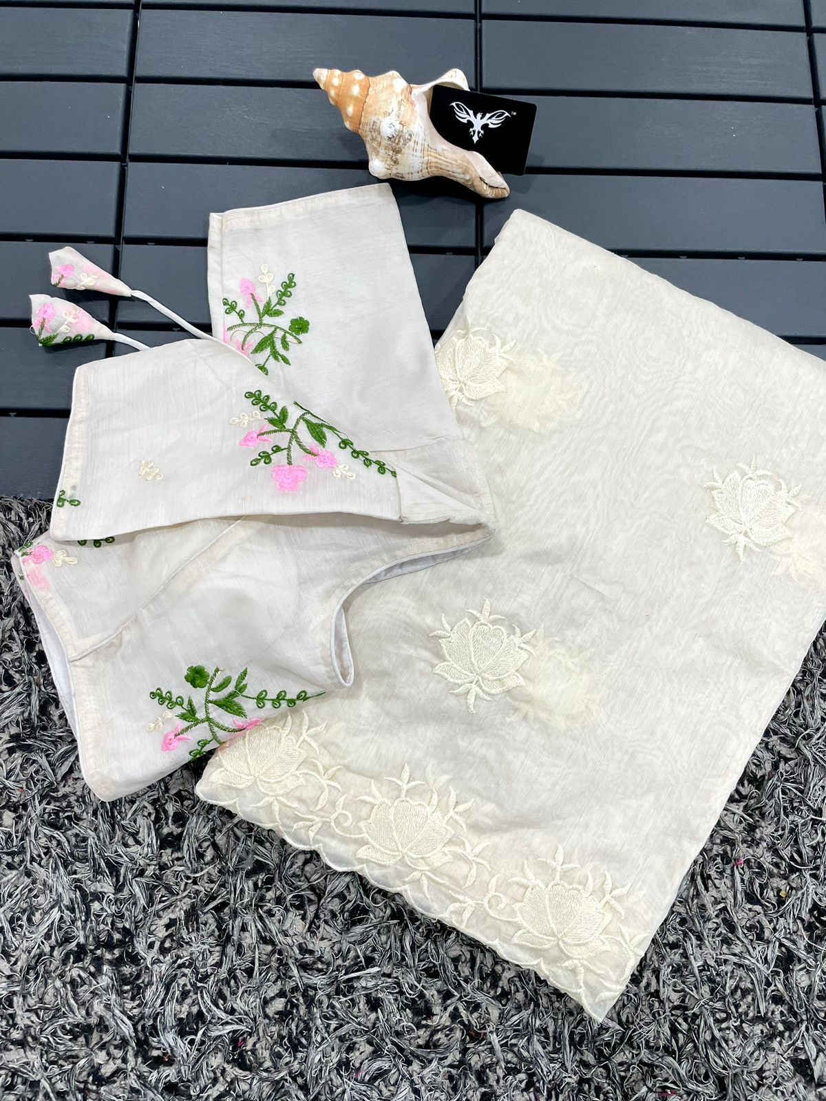 Pure Chanderi Cotton Embroidered Work Saree