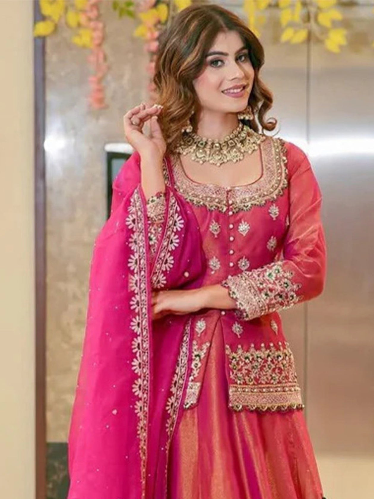 Premium Rani Pink Fendi Long Choli Lehenga Set