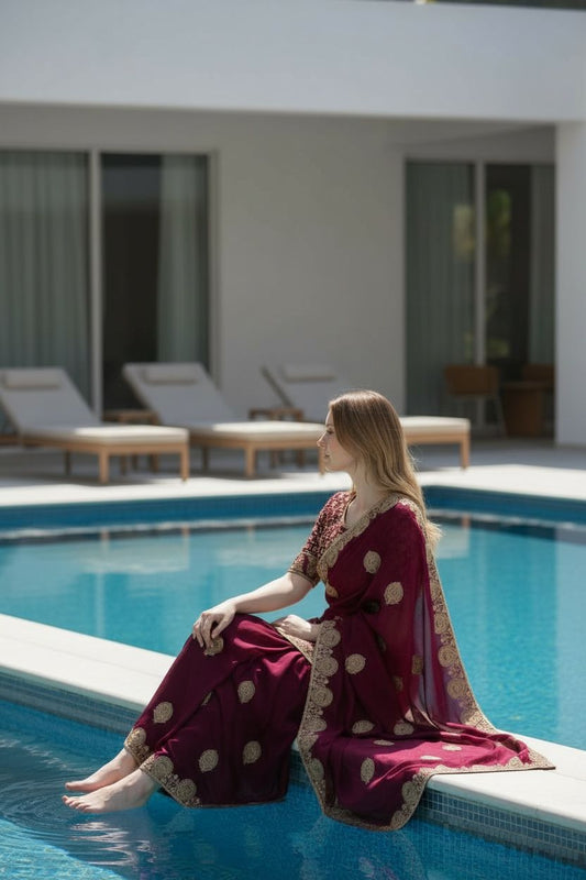 Sheer Elegance Exquisite Heavy Fandy Satin Silk Saree