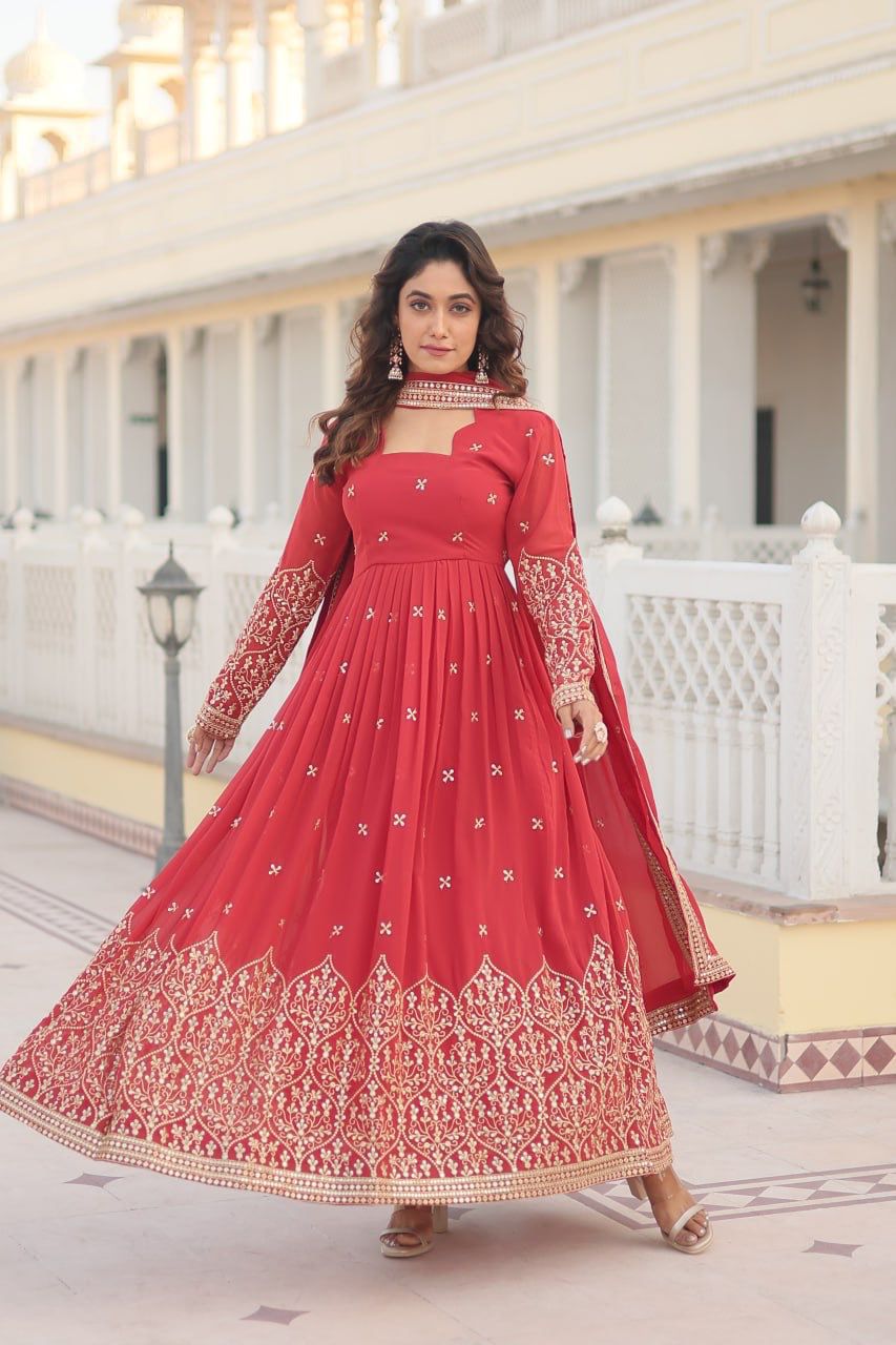 FESTIVE RED GOWN WITH DUPATTA