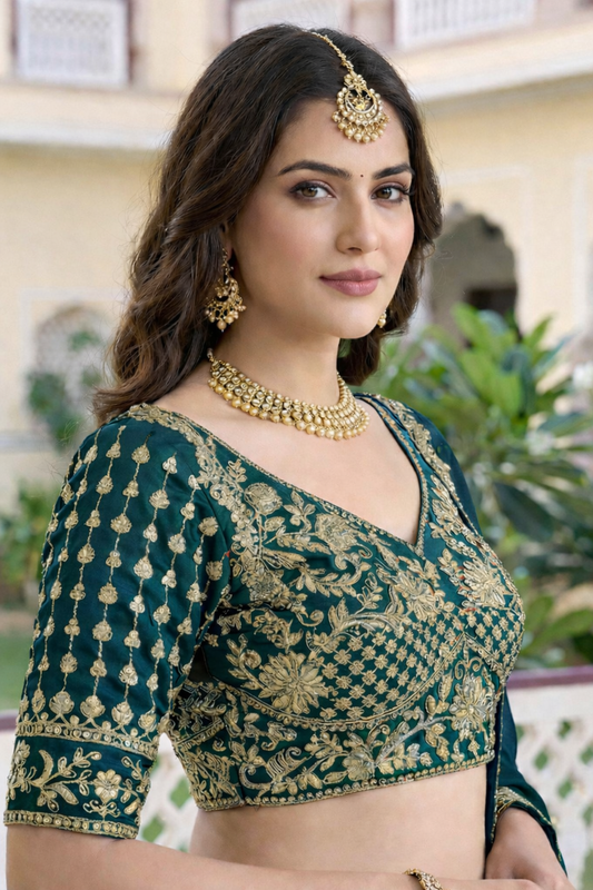 Perfect Blend of Craftsmanship & Elegance Green Lehanga