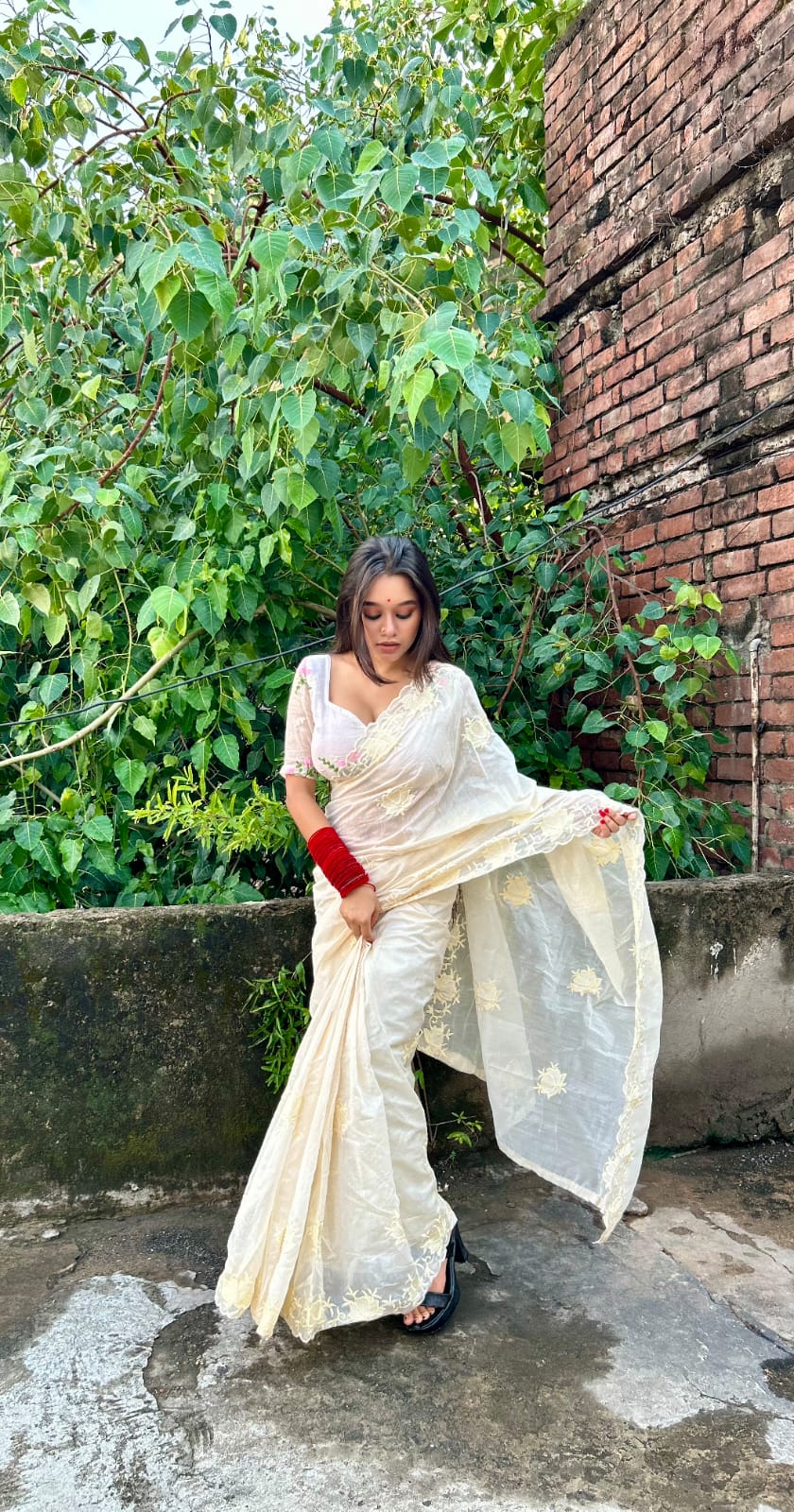 Pure Chanderi Cotton Embroidered Work Saree