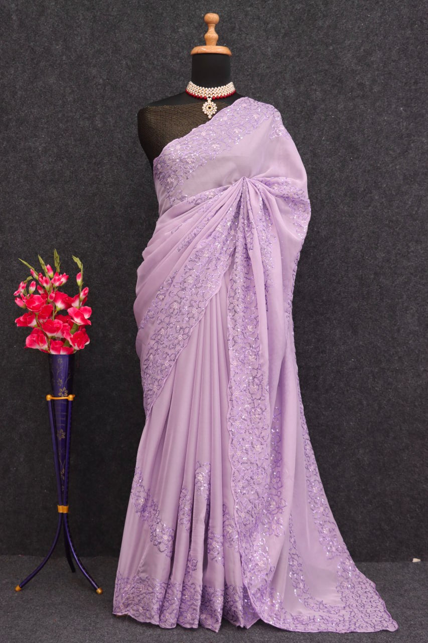 Lavender Sheer Organza Silk Saree