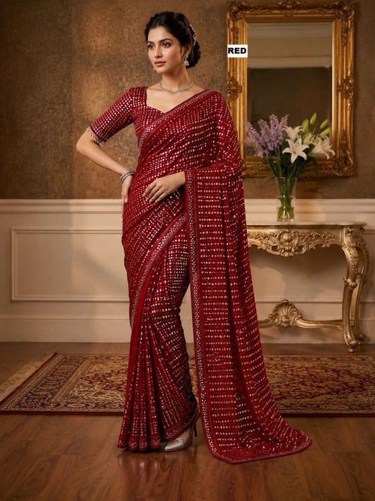 Red-Carpet Glamour Special Edition Sequinned Faux Georgette Saree