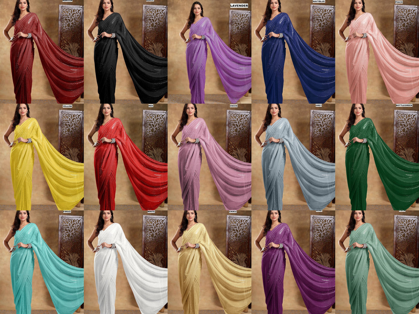 Solid Colored Bling Sequin Party Sarees