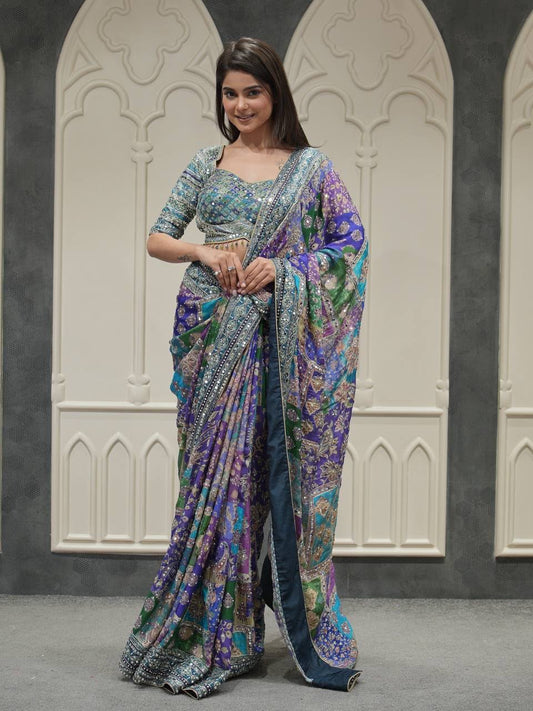 Glamour World Multi Colored Designer Saree