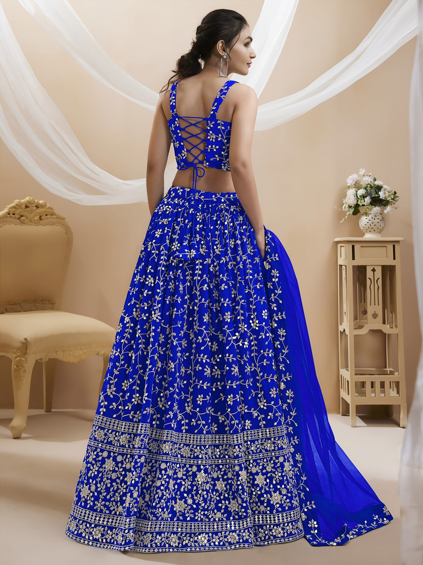 Royal Blue Botanical Sparkle Lehenga