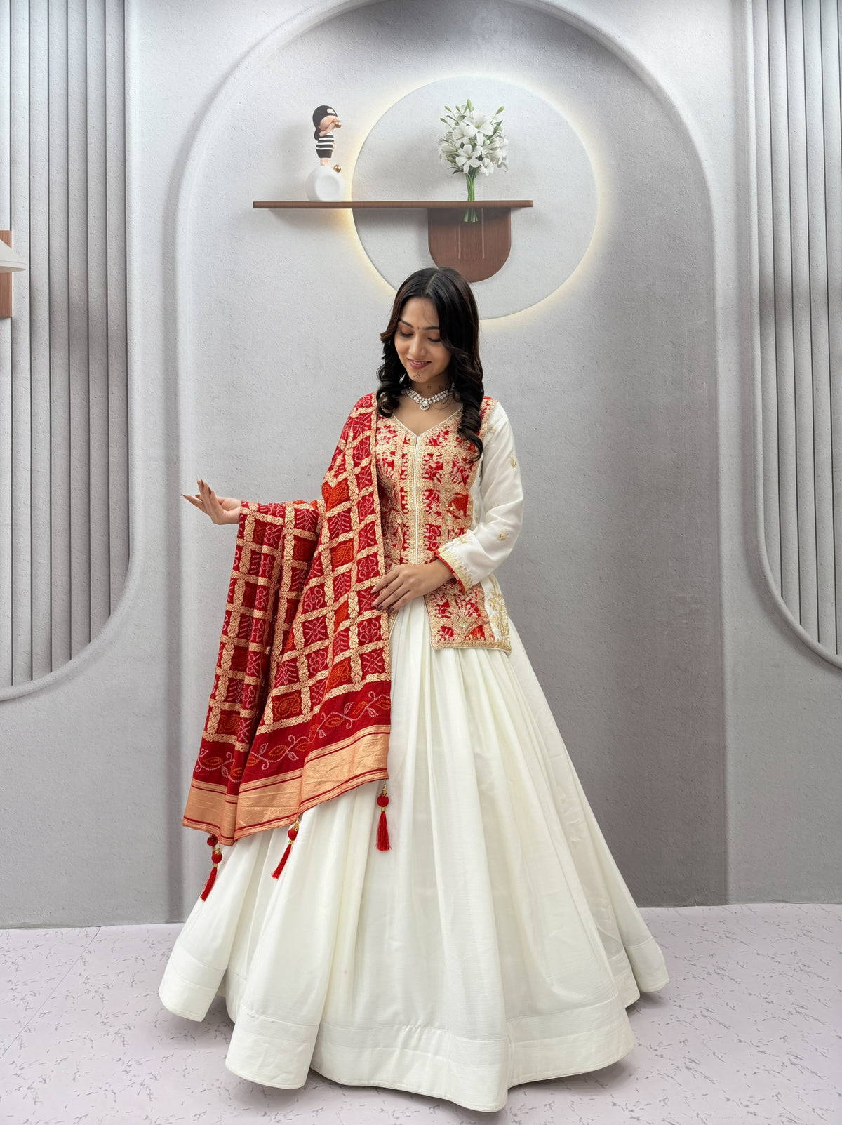 Pure Chinon Silk Bandhani Lehenga Set