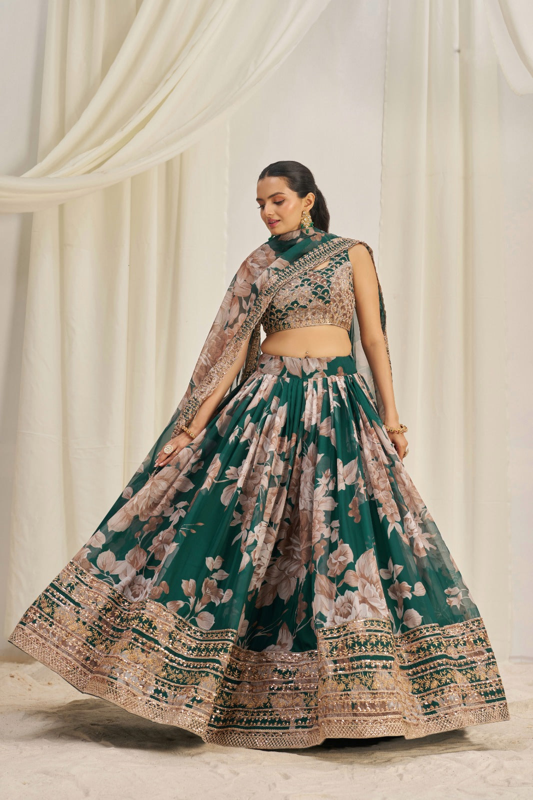 Green Floral Summer Lehanga