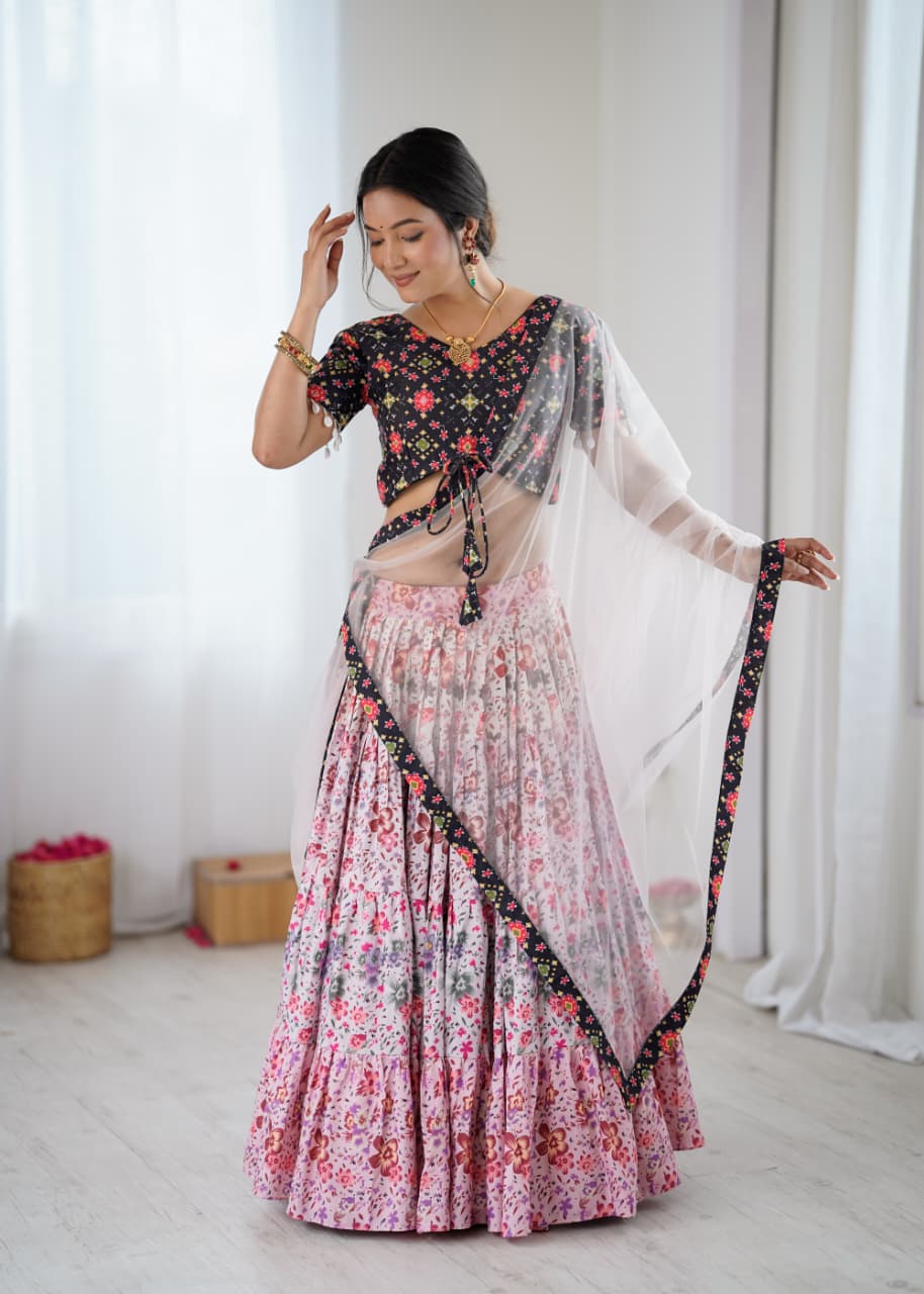 Floral Fun Rayon Multi Coloured Lehanga