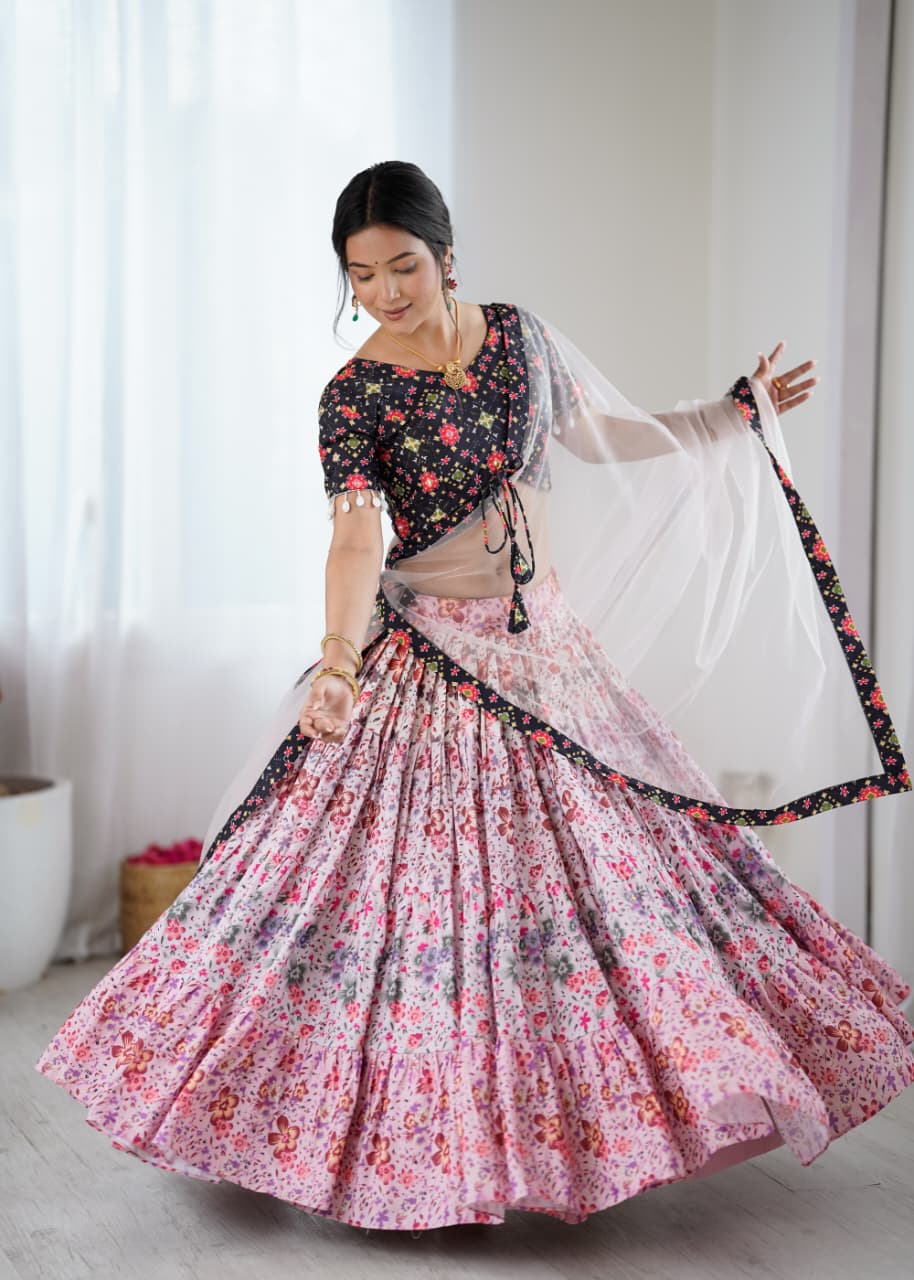 Floral Fun Rayon Multi Coloured Lehanga