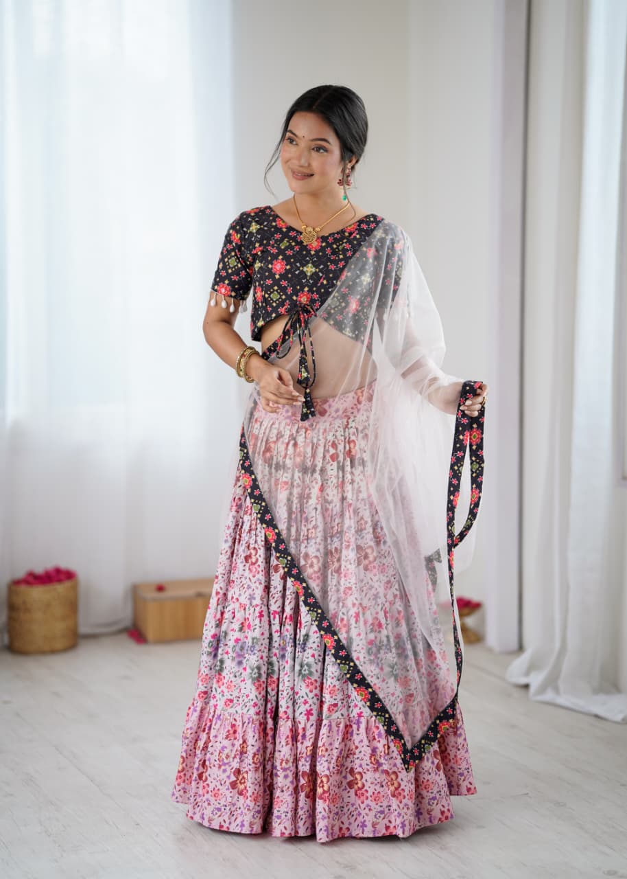 Floral Fun Rayon Multi Coloured Lehanga