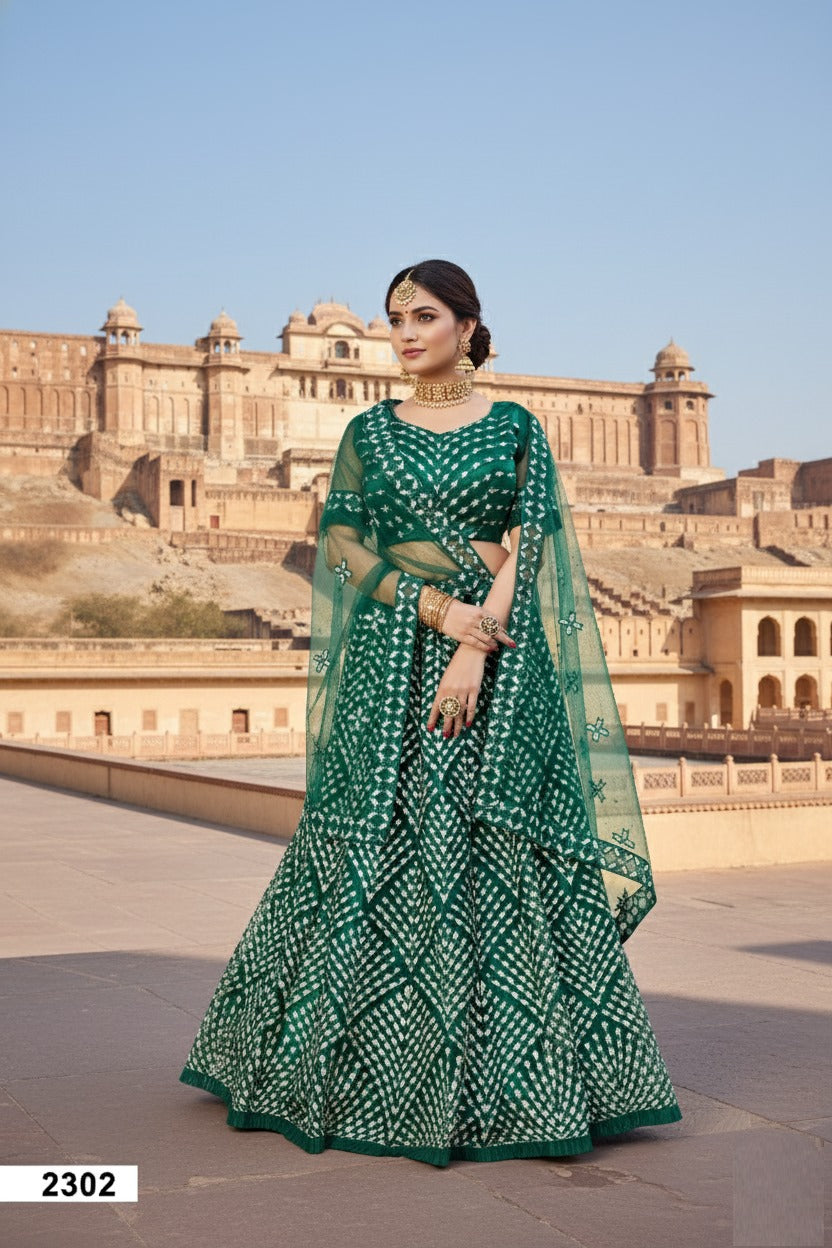 GREEN GREAT TRADITIONAL FUSION LEHANGA
