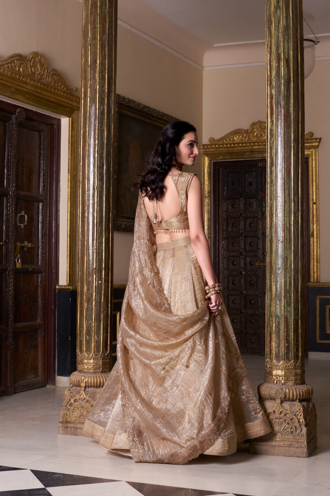 Soft tones bold soul Gold Crush Lehanga