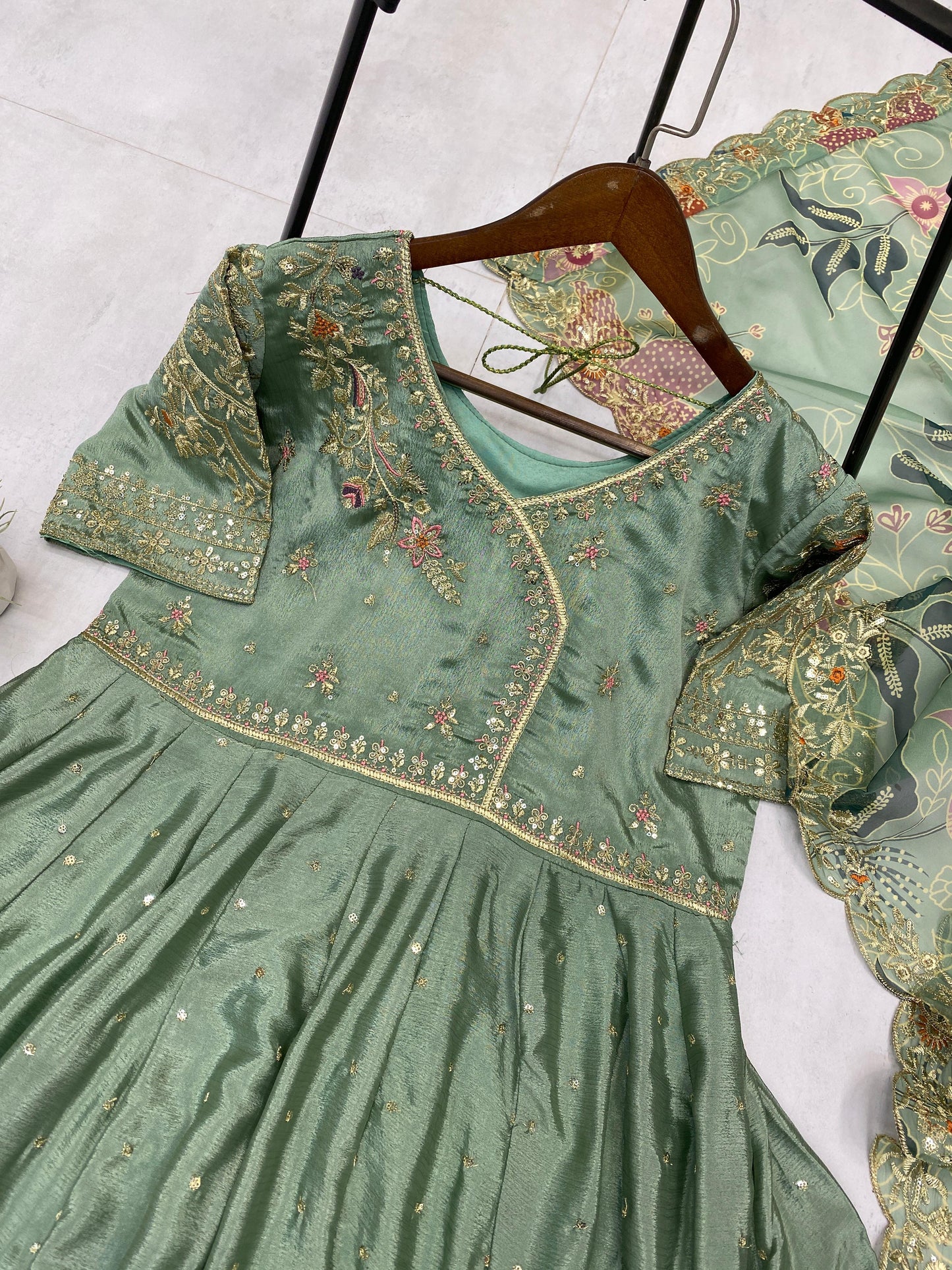 EXCLUSIVE 2 PIECE GOWN WITH DUPATTA IN SEQUENCE EMBROIDERY WORK