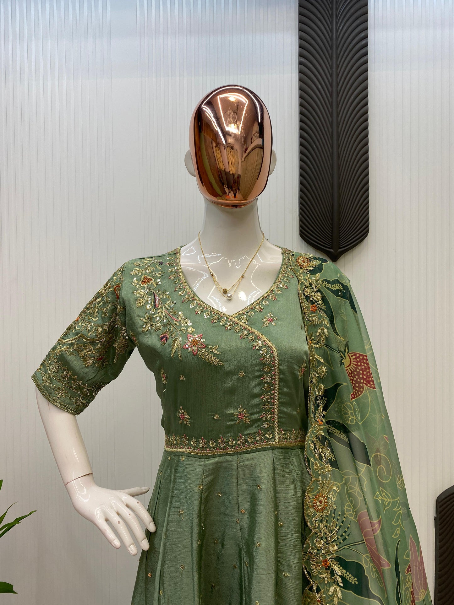EXCLUSIVE 2 PIECE GOWN WITH DUPATTA IN SEQUENCE EMBROIDERY WORK