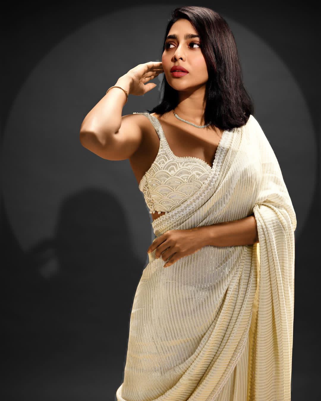 White Bling Love Bollywood BlockBuster Sequins Saree