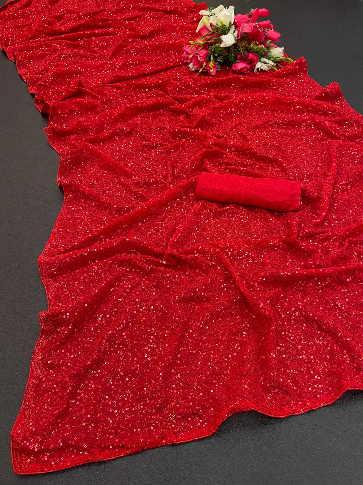 HOT RED PARTY SAREE
