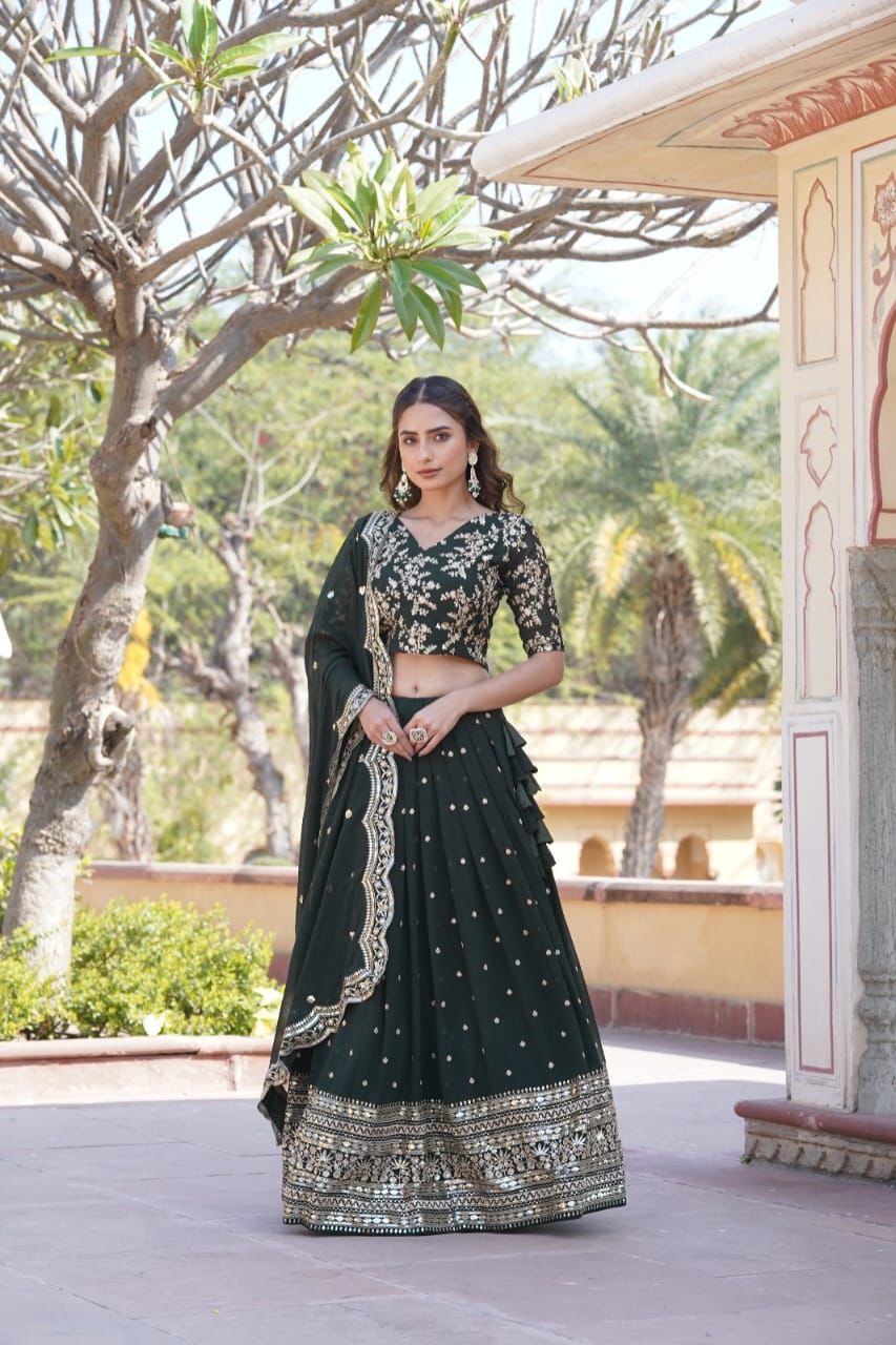 Bottle Green Superior Work Lehenga