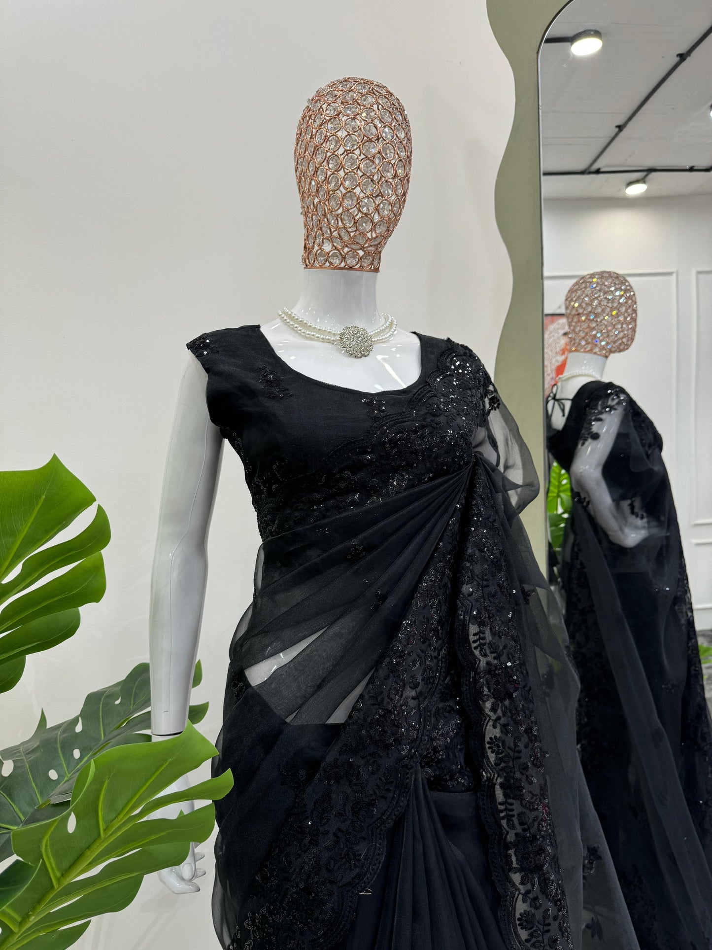 Black Organza Sequin Work Saree