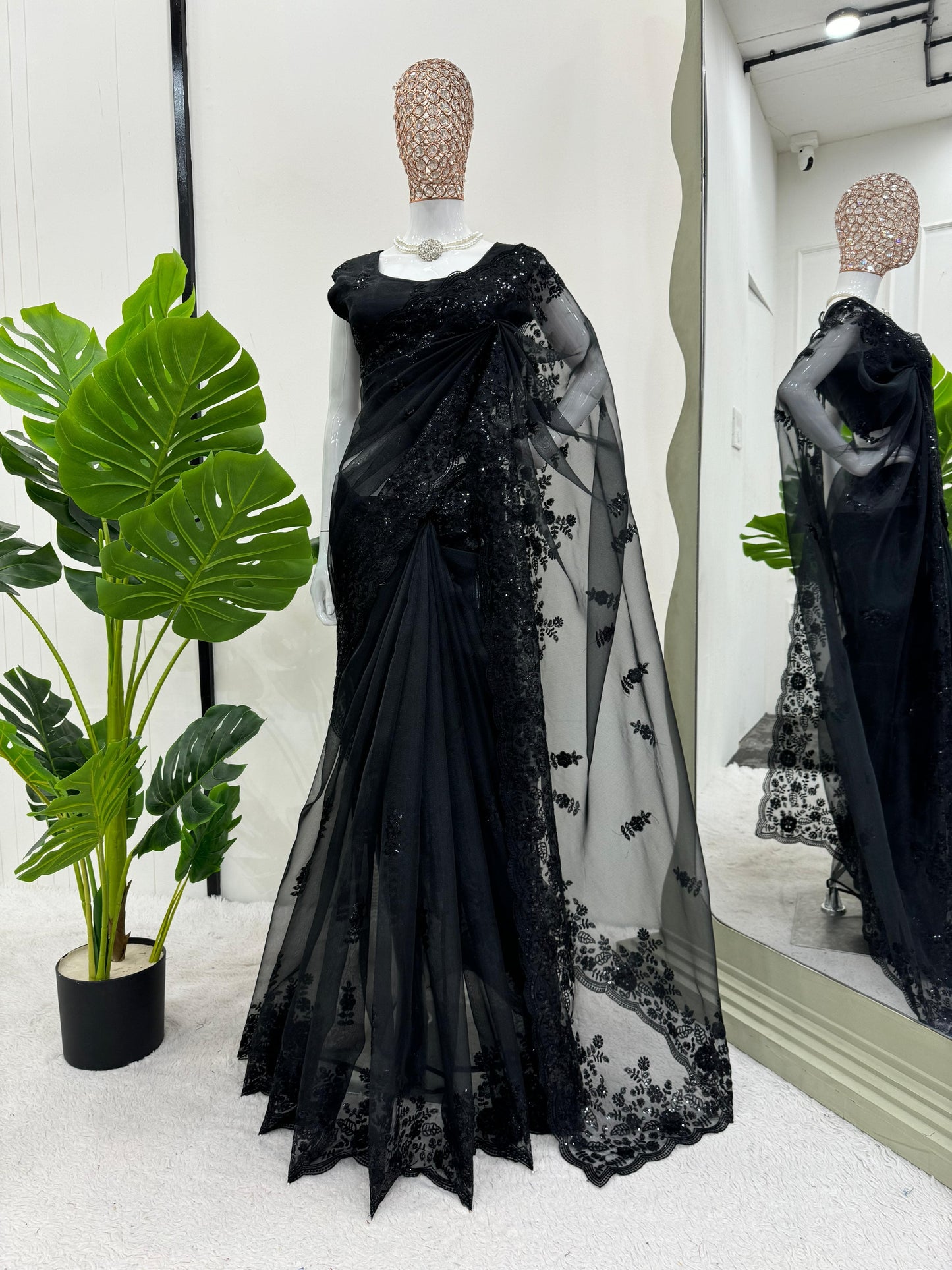Black Organza Sequin Work Saree