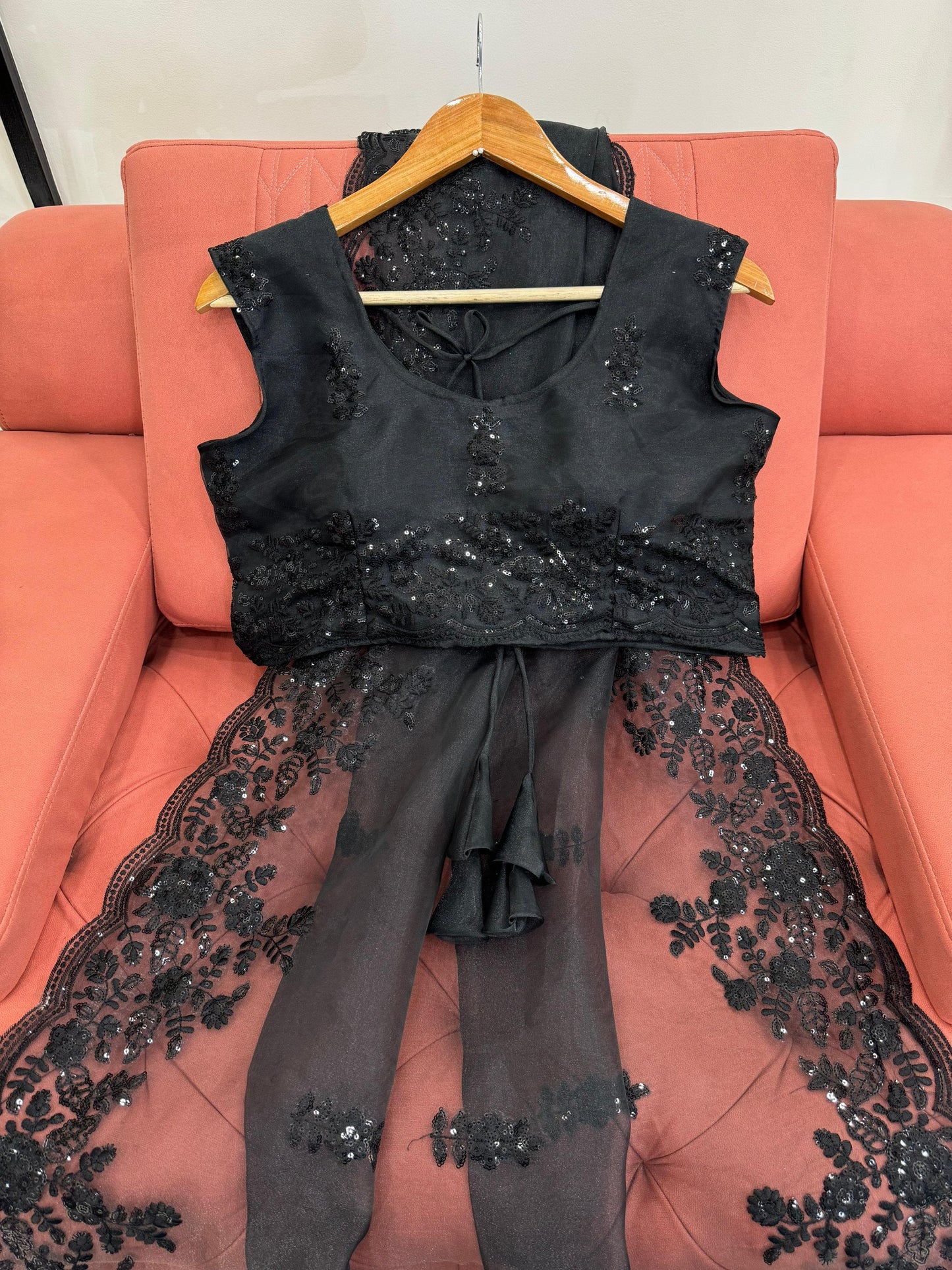 Black Organza Sequin Work Saree