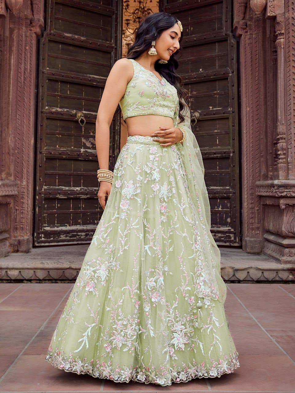 LIME GREEN COLOR LEHENGHA