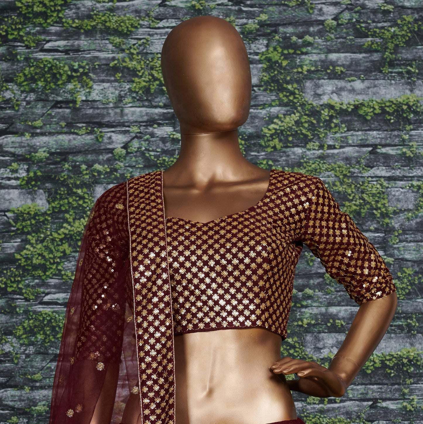 Regal Maroon Gold Embroidered Lehenga