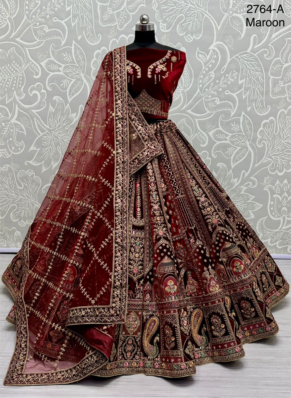 Eye catchy Designer Double dupatta Lehanga - Maroon