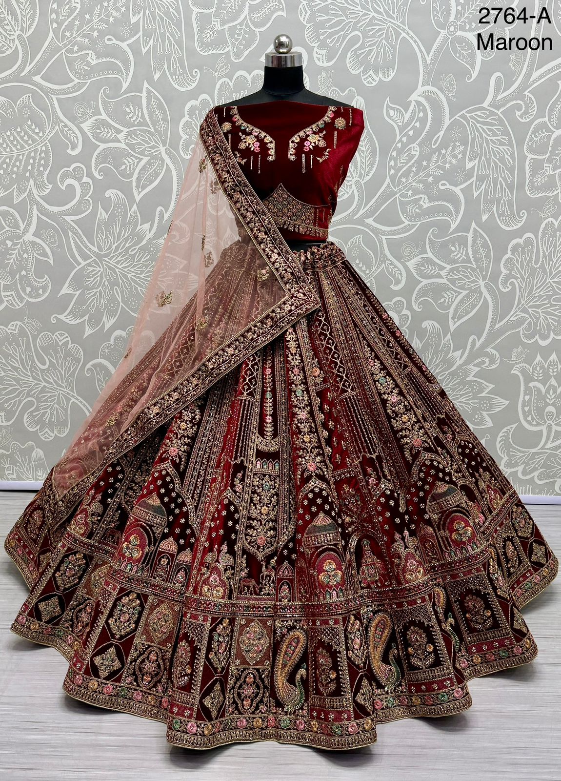 Eye catchy Designer Double dupatta Lehanga - Maroon