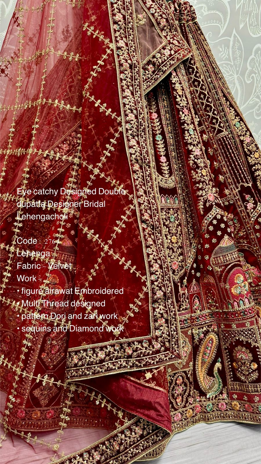 Eye catchy Designer Double dupatta Lehanga - Maroon