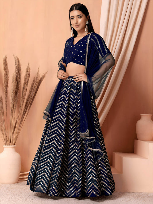 Deep Navy Chevron Sparkle Lehenga
