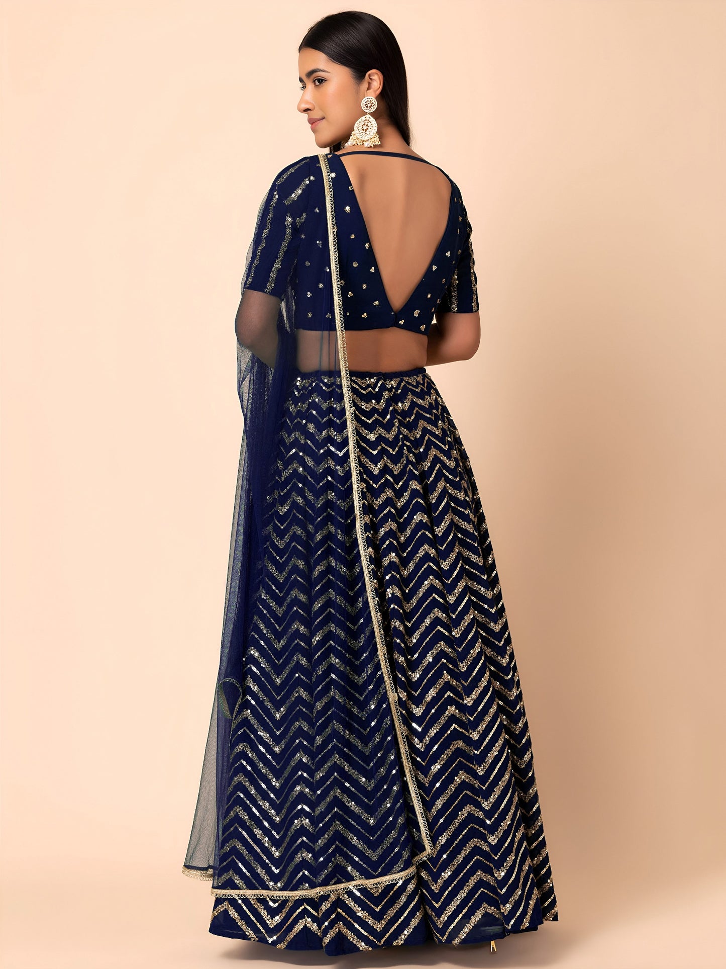 Deep Navy Chevron Sparkle Lehenga