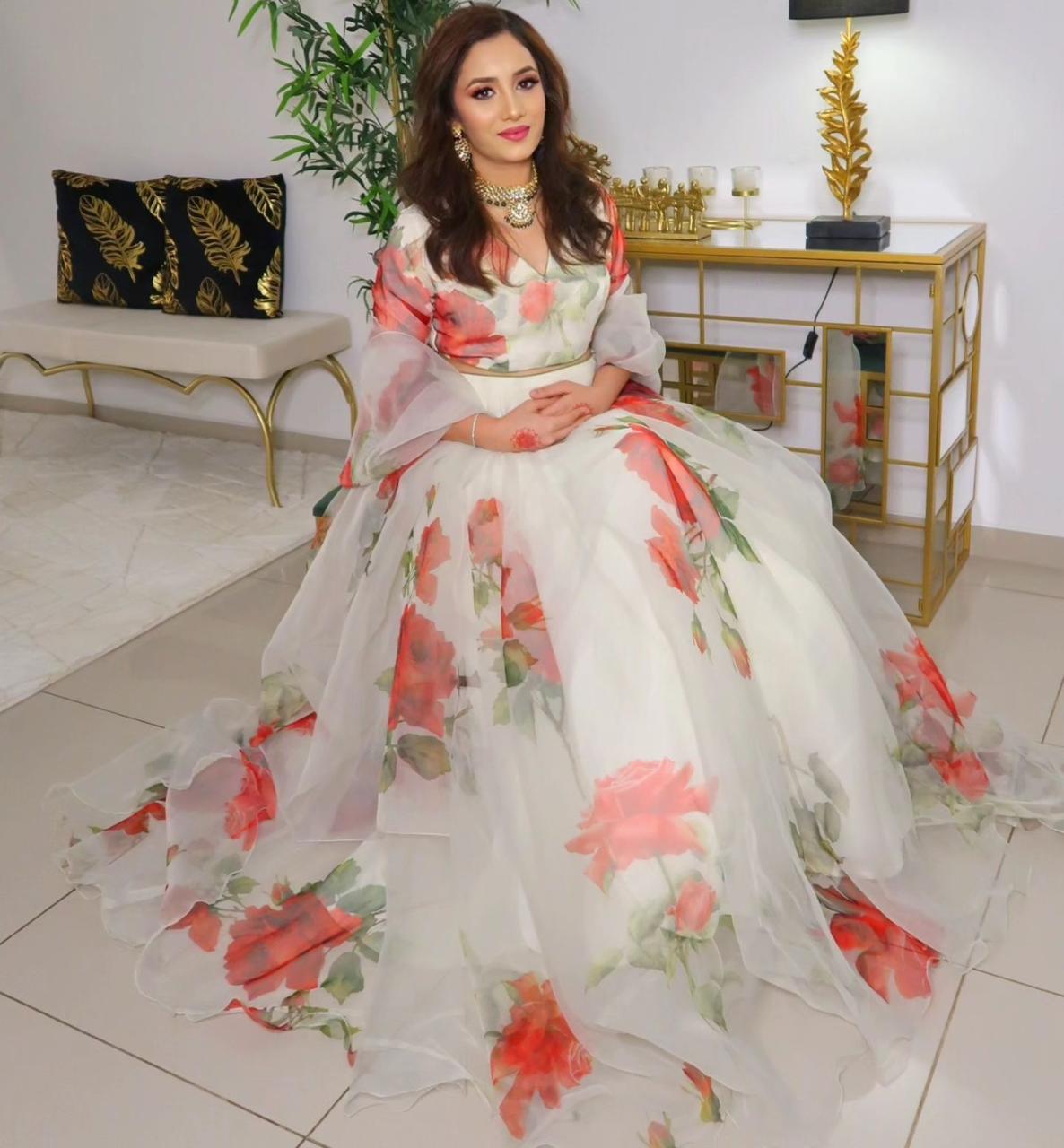 Elegant Modern Premium Floral Organza Silk Lehanga