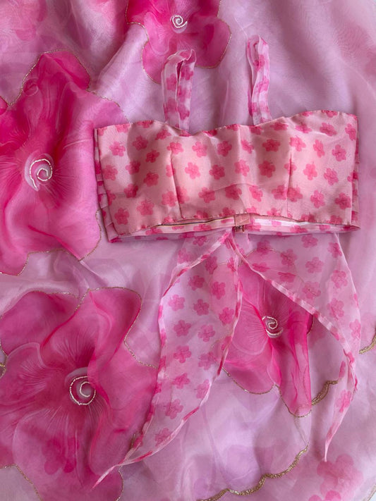 Pink Handworked Organza Saree