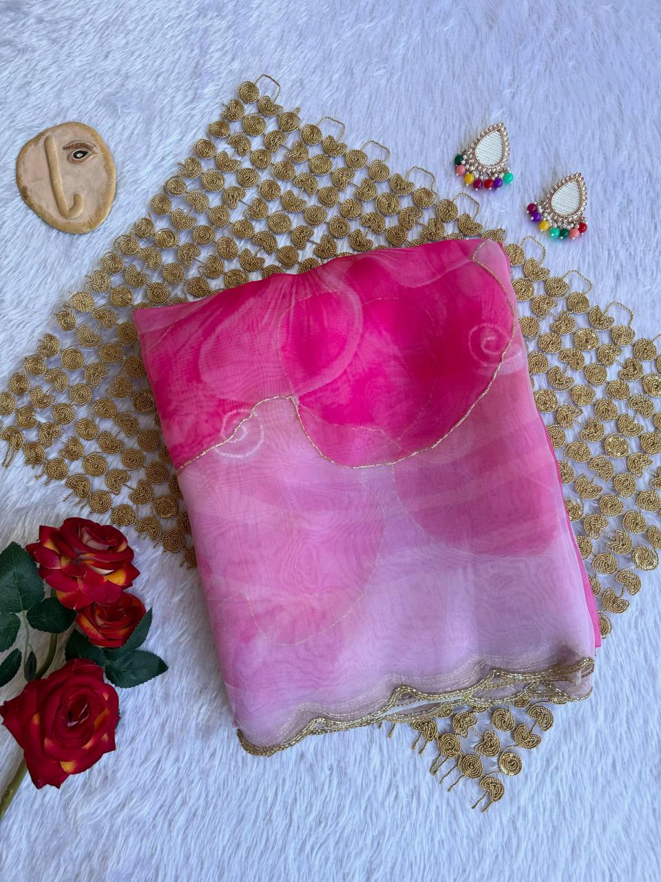 Pink Handworked Organza Saree