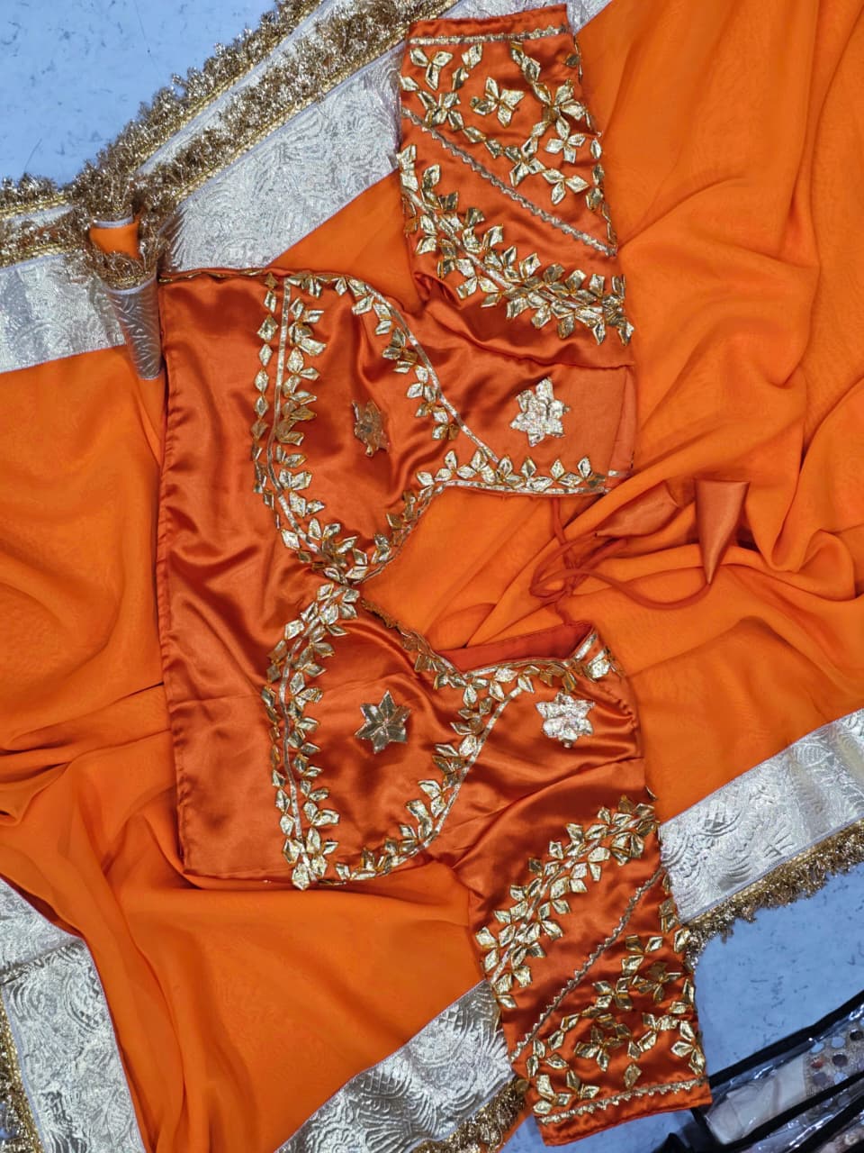 Orange Love Rashmi Desai Inspired Hand Charkhi Gotta Patti Saree