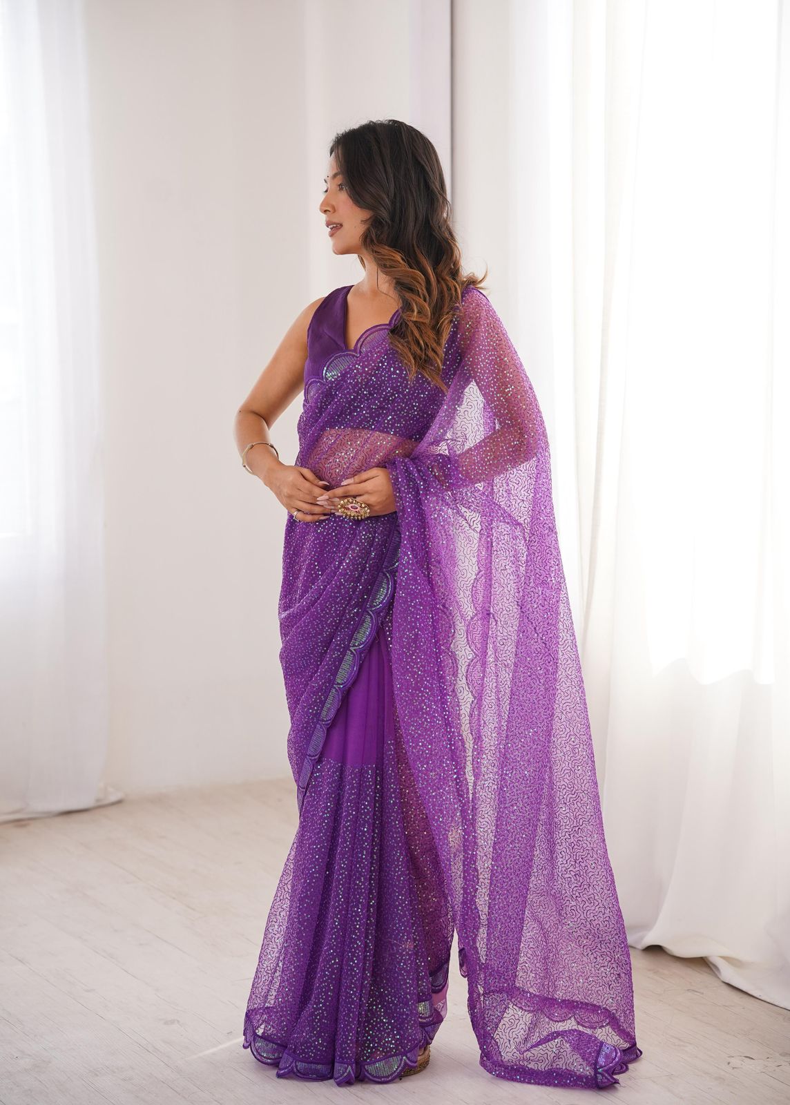 Shine In Every Drape Soft Net Sequins Saree