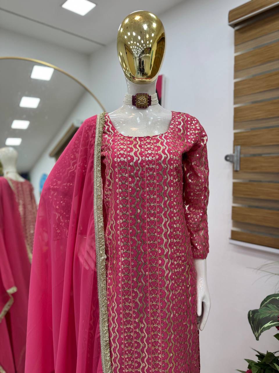 STYLISH SENSUAL SCINTILLATING PINK & BLUE PARTY EXCLUSIVE PLAAZO OUTFIT
