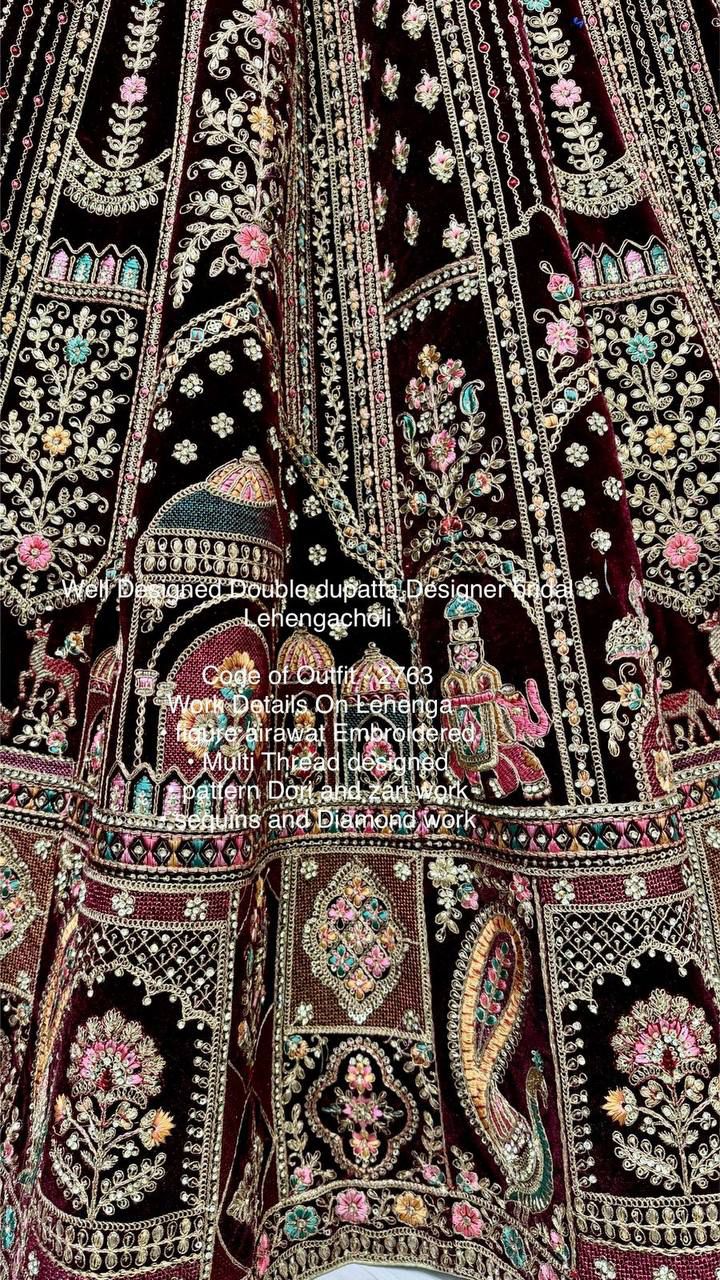 Well Designed Double dupatta Designer bridal Lehenga - Maroon