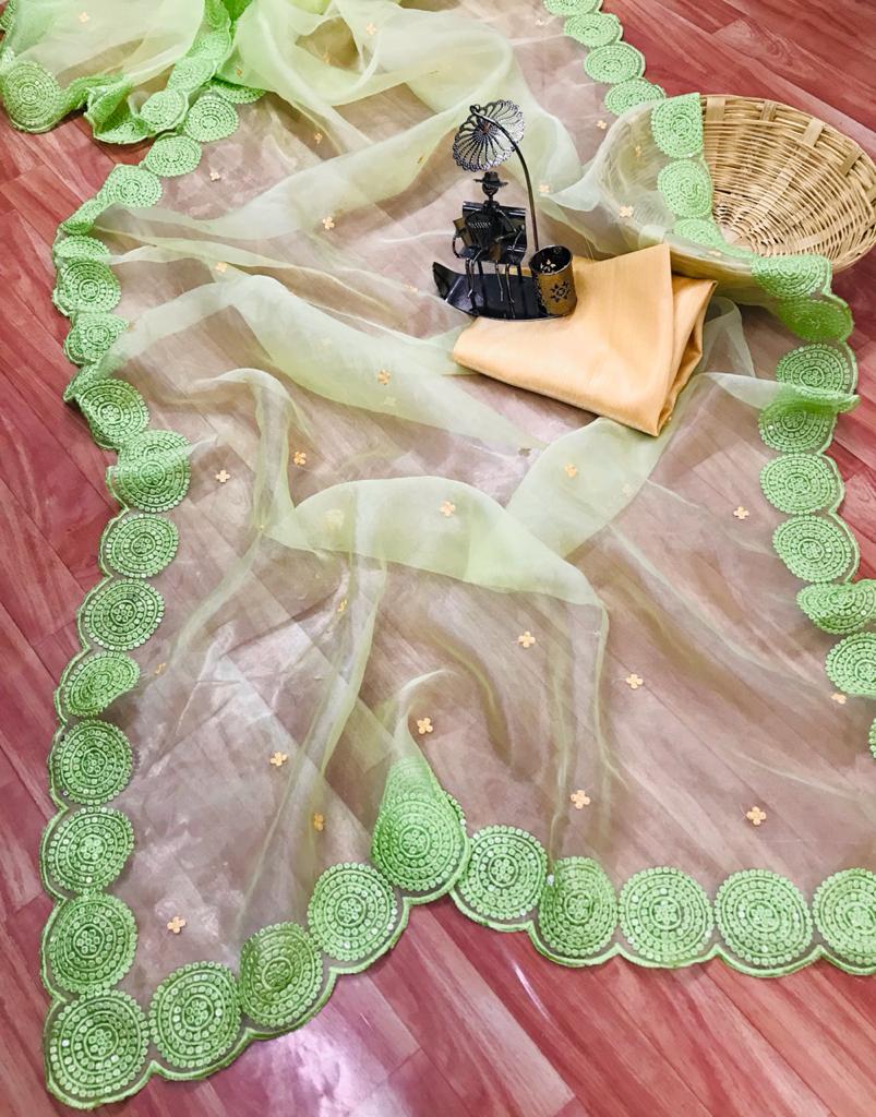 Adorable, head-turning Organza Silk Sarees in Three Colours